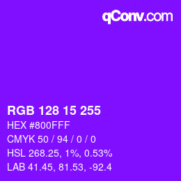 Color code: RGB 128 15 255 | qconv.com