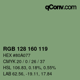 Color code: RGB 128 160 119 | qconv.com