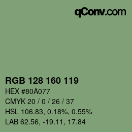 Color code: RGB 128 160 119 | qconv.com