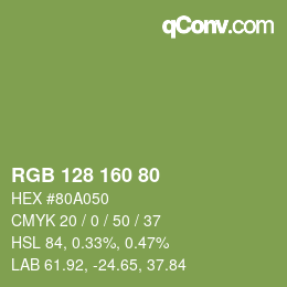 Color code: RGB 128 160 80 | qconv.com