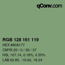 Color code: RGB 128 161 119 | qconv.com
