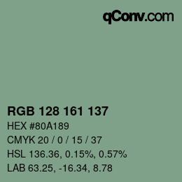 カラーコード: RGB 128 161 137 | qconv.com