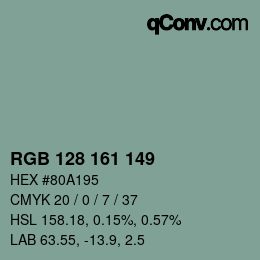 カラーコード: RGB 128 161 149 | qconv.com