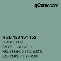 カラーコード: RGB 128 161 152 | qconv.com