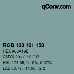 Color code: RGB 128 161 158 | qconv.com
