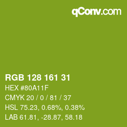 Color code: RGB 128 161 31 | qconv.com