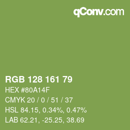 Color code: RGB 128 161 79 | qconv.com