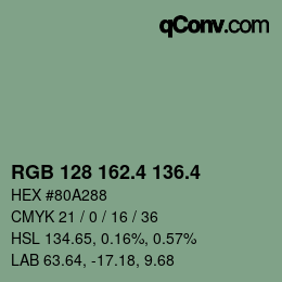 カラーコード: RGB 128 162.4 136.4 | qconv.com