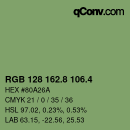 カラーコード: RGB 128 162.8 106.4 | qconv.com