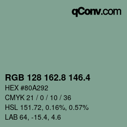 カラーコード: RGB 128 162.8 146.4 | qconv.com