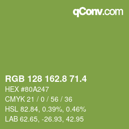 カラーコード: RGB 128 162.8 71.4 | qconv.com