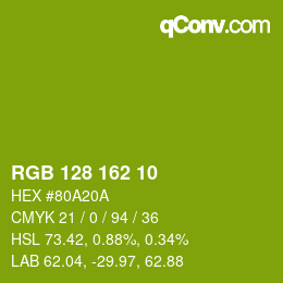 Color code: RGB 128 162 10 | qconv.com