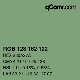 Color code: RGB 128 162 122 | qconv.com