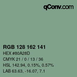 Color code: RGB 128 162 141 | qconv.com