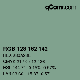 Color code: RGB 128 162 142 | qconv.com