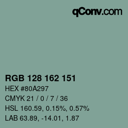 Código de color: RGB 128 162 151 | qconv.com