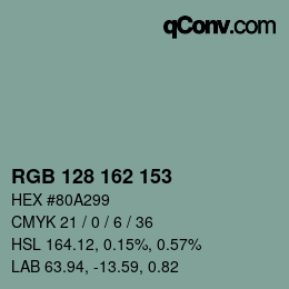 カラーコード: RGB 128 162 153 | qconv.com
