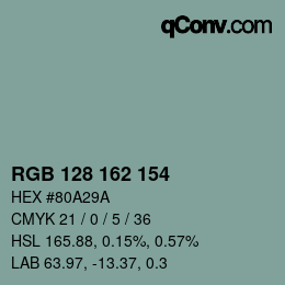 カラーコード: RGB 128 162 154 | qconv.com