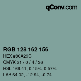 Color code: RGB 128 162 156 | qconv.com