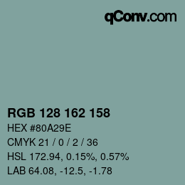Color code: RGB 128 162 158 | qconv.com