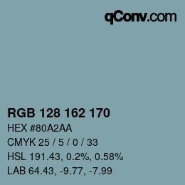 カラーコード: RGB 128 162 170 | qconv.com