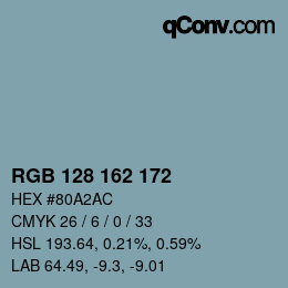 カラーコード: RGB 128 162 172 | qconv.com