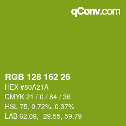 カラーコード: RGB 128 162 26 | qconv.com