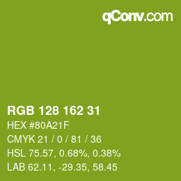 Color code: RGB 128 162 31 | qconv.com