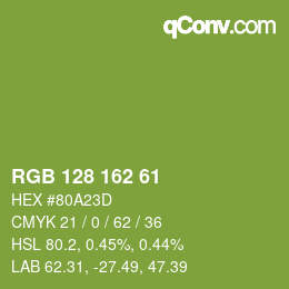 Color code: RGB 128 162 61 | qconv.com