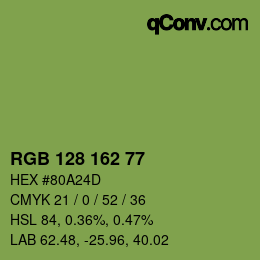 Color code: RGB 128 162 77 | qconv.com