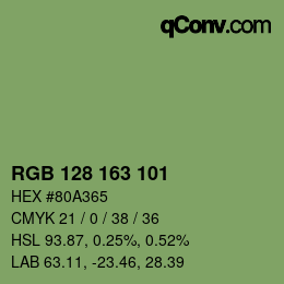 Color code: RGB 128 163 101 | qconv.com