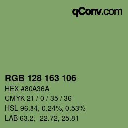 Color code: RGB 128 163 106 | qconv.com