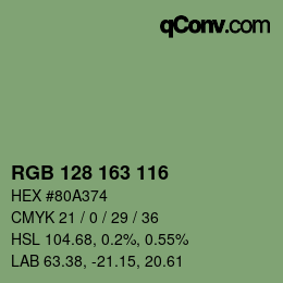 Color code: RGB 128 163 116 | qconv.com