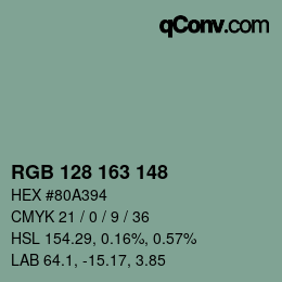 カラーコード: RGB 128 163 148 | qconv.com