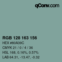 カラーコード: RGB 128 163 156 | qconv.com