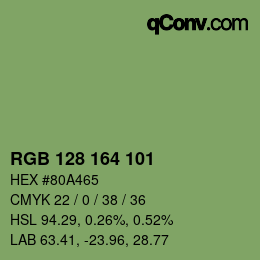 Código de color: RGB 128 164 101 | qconv.com