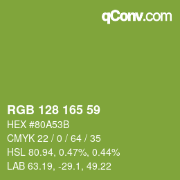 颜色代码: RGB 128 165 59 | qconv.com