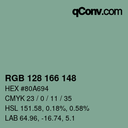 Color code: RGB 128 166 148 | qconv.com