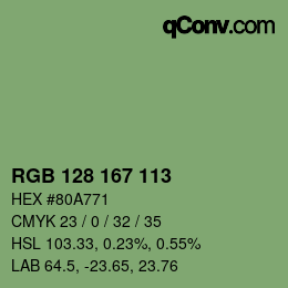 Color code: RGB 128 167 113 | qconv.com