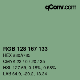 Color code: RGB 128 167 133 | qconv.com