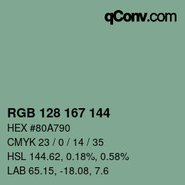 Color code: RGB 128 167 144 | qconv.com