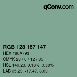 Color code: RGB 128 167 147 | qconv.com