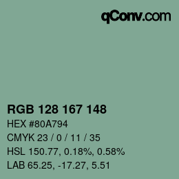 Color code: RGB 128 167 148 | qconv.com