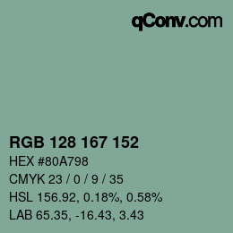 カラーコード: RGB 128 167 152 | qconv.com
