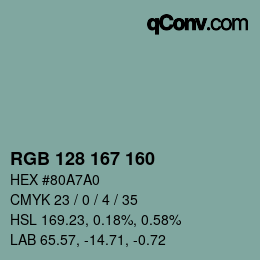 Color code: RGB 128 167 160 | qconv.com