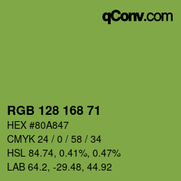 Color code: RGB 128 168 71 | qconv.com