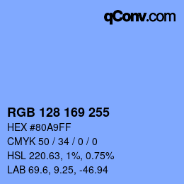 颜色代码: RGB 128 169 255 | qconv.com