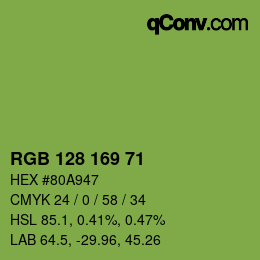 Color code: RGB 128 169 71 | qconv.com