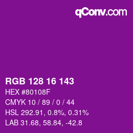 カラーコード: RGB 128 16 143 | qconv.com