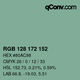 カラーコード: RGB 128 172 152 | qconv.com